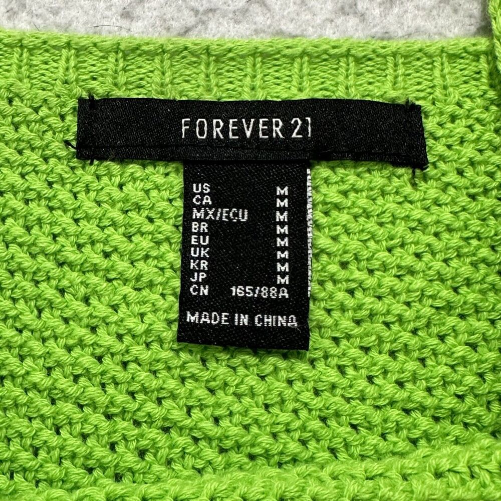 Forever 21 Women's Medium Sleeveless Cropped Tank Top Knit Lime Green Cotton - Picture 6 of 12